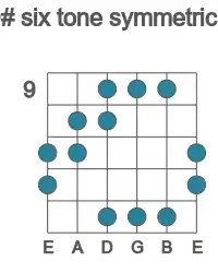Guitar scale for six tone symmetric in position 9